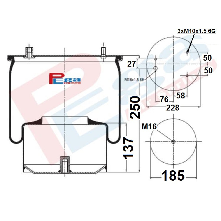 Luftfederbalg DAF F CF 75/ 85/ 95/ IV XF 95/ 105 | 1286251, 1697680, W01M588681, 1T15LNR3 887MK4, mit Metallkolben, Standard