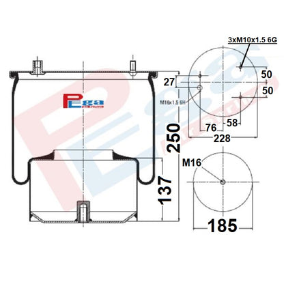 Luftfederbalg DAF F CF 75/ 85/ 95/ IV XF 95/ 105 | 1286251, 1697680, W01M588681, 1T15LNR3 887MK4, mit Metallkolben, Standard