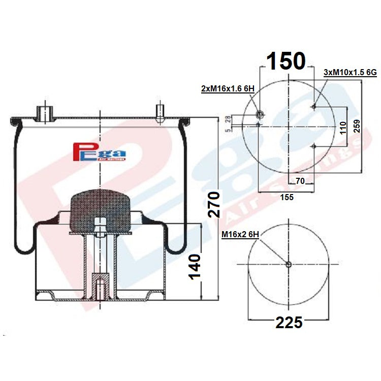 Luftfederbalg DAF XF95 | 0526651, 084.052-72A, 1154759, 1DF25-15, mit Metallkolben, Standard