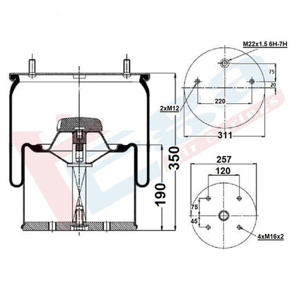 Luftfederbalg Sattelauflieger Gigant | 725NP03, W01M588610, 1T66F108, 166252, mit Metallkolben, Standard