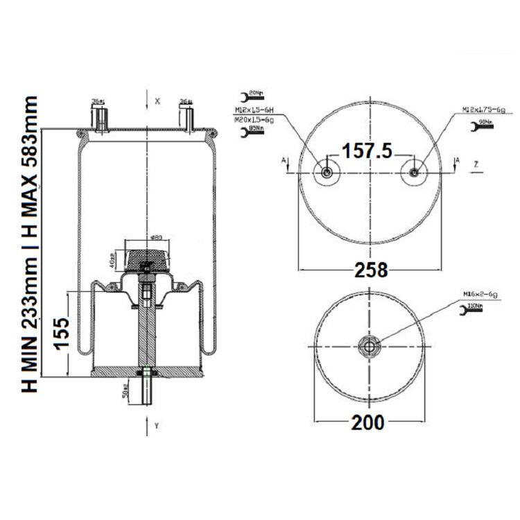 Luftfederbalg Sattelauflieger Gigant | V1DF21A-2, 166294, 2931412, mit Metallkolben, Standard