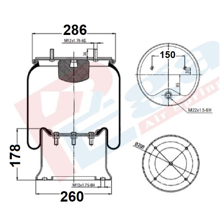 Luftfederbalg Sattelauflieger Schmitz | 017685, 1R14784, 1R14812, mit Metallkolben, Standard