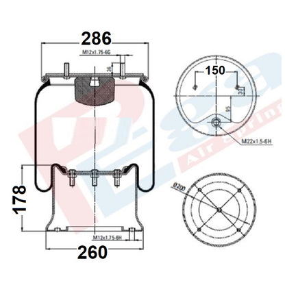 Luftfederbalg Sattelauflieger Schmitz | 017685, 1R14784, 1R14812, mit Metallkolben, Standard
