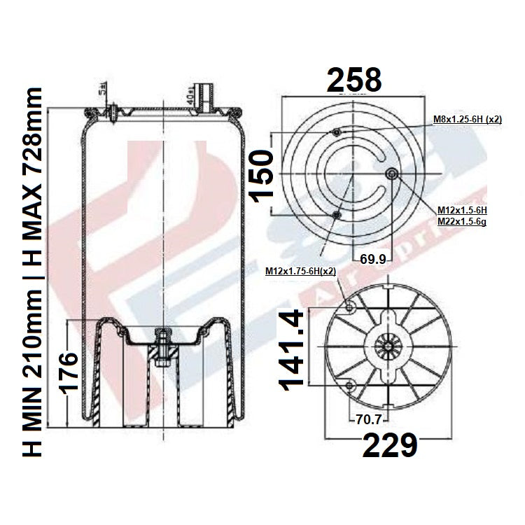 Luftfederbalg Sattelauflieger Schmitz | 1077929, 1R12-851, mit Kunststoffkolben, Standard