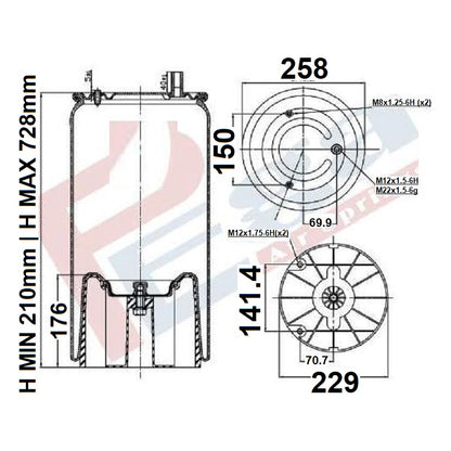 Luftfederbalg Sattelauflieger Schmitz | 1077929, 1R12-851, mit Kunststoffkolben, Standard