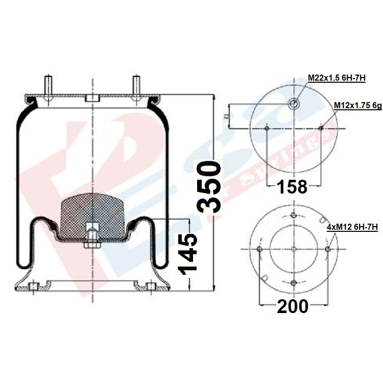 Luftfederbalg Sattelauflieger mit Achse SAF | 1T300-37, 1T323-33, 4004NP05, 1R11-706, 1DK22E5, mit Metallkolben, Standard