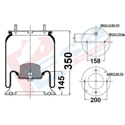 Luftfederbalg Sattelauflieger mit Achse SAF | 1T300-37, 1T323-33, 4004NP05, 1R11-706, 1DK22E5, mit Metallkolben, Standard