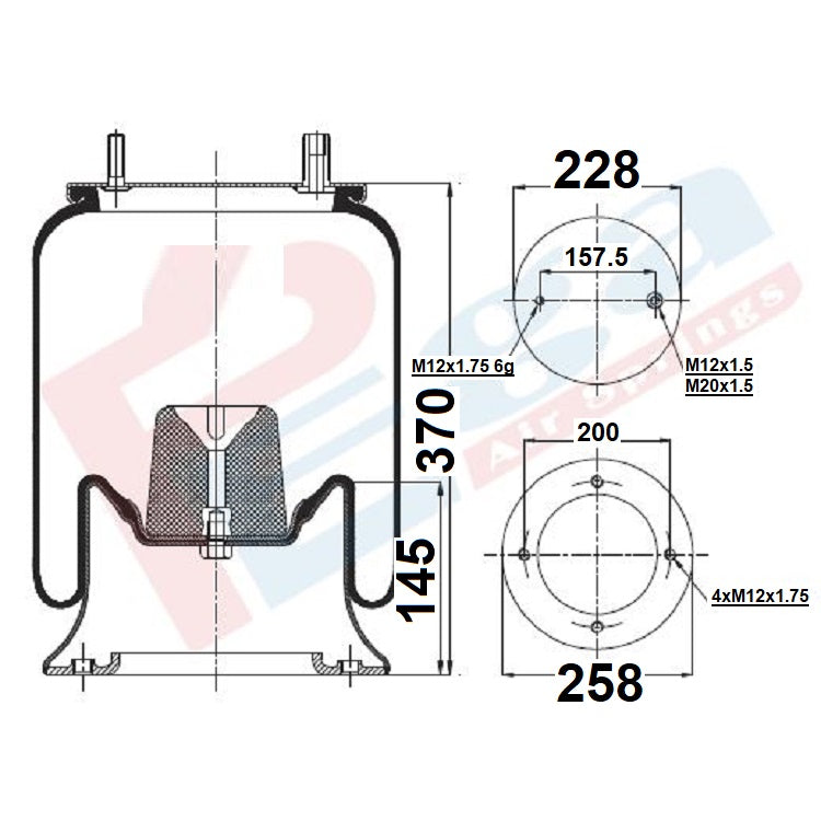 Luftfederbalg Sattelauflieger mit Achse SMB ROR Meritor | 4156NP07, 1R12719, 20.4156.7CM, W013589361, mit Metallkolben, Standard
