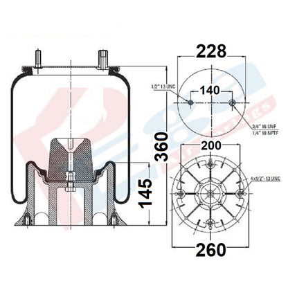 Luftfederbalg Sattelauflieger Achse Hendrickson SAF | 4159NP13, MSK20000, B6195 B3842 B3411, 4810N03, mit Kunststoffkolben, Standard