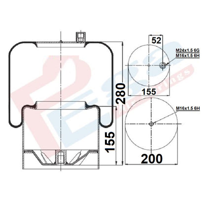 Luftfederbalg Mercedes Actros Atego Axor Econic | 4390NP21, A9423202821, A9423204921, mit Metallkolben, Standard