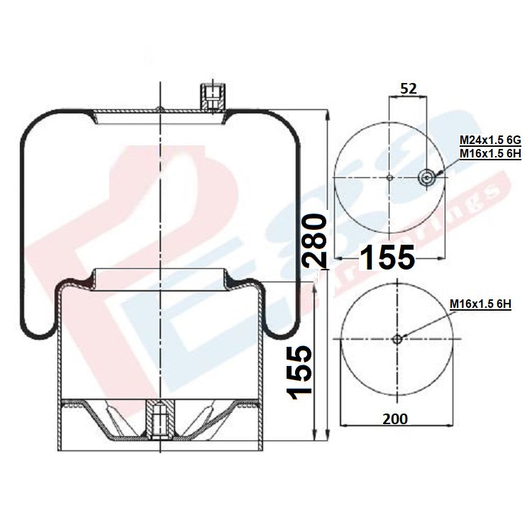 Luftfederbalg Mercedes Actros Axor Atego | 9423200121, 4390NP01, 4.80868, mit Metallkolben, Standard