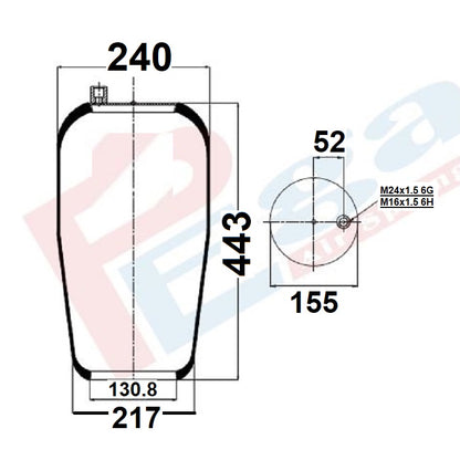 Luftfederbalg Mercedes Atego 1 950 Axor 375 | 9423280001, 9423280401, 4390N1, 3439001P, ohne Kolben, Standard