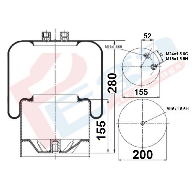 Luftfederbalg Mercedes Actros Atego Axor Econic | 4390NP22, 9423202821, mit Metallkolben, links, rechts