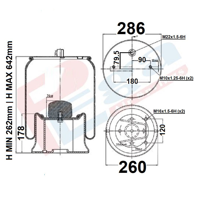 Luftfederbalg Sattelauflieger Viberti Cardi Rolfo Schmitz SAF | 112060, 1006553, mit Metallkolben, links, rechts