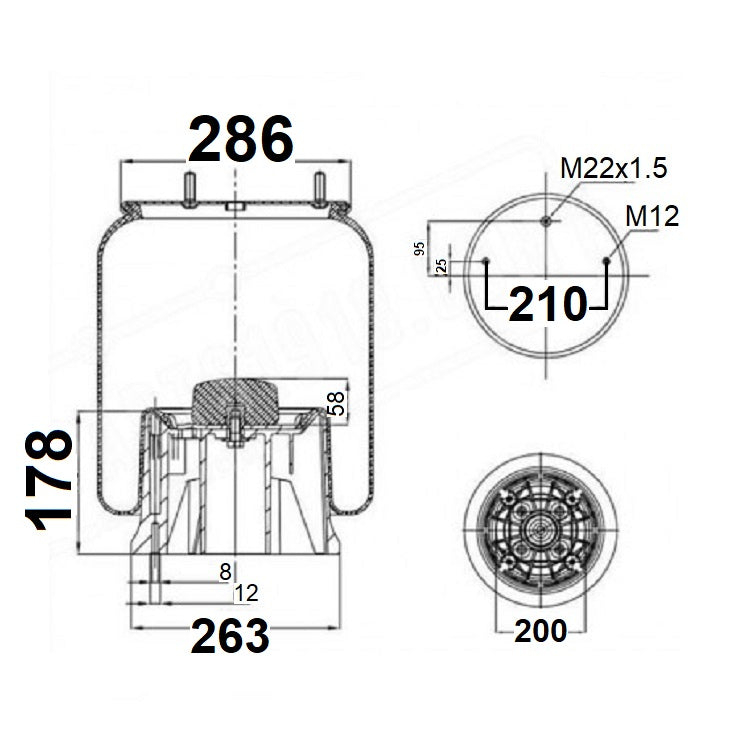 Luftfederbalg Sattelauflieger Achse SAF | 342924-KP, FT 552924-KP, 32924KPP, M8140, PH1D28B-11, 2923VK, mit Kunststoffkolben, Standard