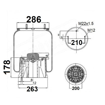 Luftfederbalg Sattelauflieger Achse SAF | 342924-KP, FT 552924-KP, 32924KPP, M8140, PH1D28B-11, 2923VK, mit Kunststoffkolben, Standard