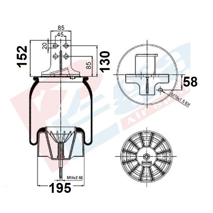 Luftfederbalg Iveco Stralis EuroTech Cursor | 41270466, mit Kunststoffkolben, hinten, rechts