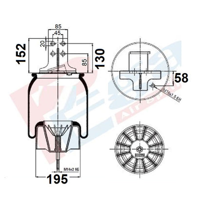 Luftfederbalg Iveco Stralis EuroTech Cursor | 41270466, mit Kunststoffkolben, hinten, rechts