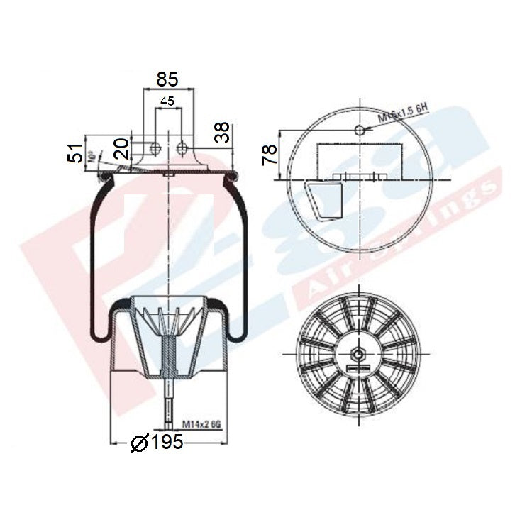 Luftfederbalg Antriebsachse Iveco Stralis Cursor | 41270462, V1E191, mit Kunststoffkolben, vorne, hinten, links