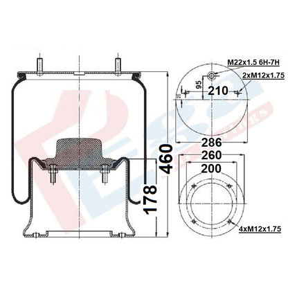 Luftfederbalg Sattelauflieger Schmitz | 4028NP02, 015323, 9463281501, 9518147820, 017924, mit Metallkolben, Standard