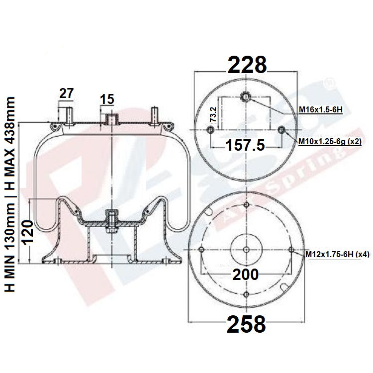 Luftfederbalg Renault Midlum Premium Magnum Scania 1T15M-4 | 4154NP05, W01M587283, mit Metallkolben, Standard