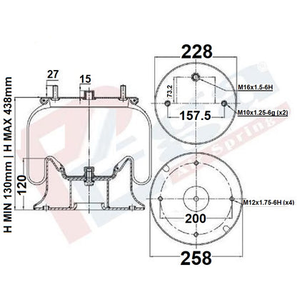 Luftfederbalg Renault Midlum Premium Magnum Scania 1T15M-4 | 4154NP05, W01M587283, mit Metallkolben, Standard