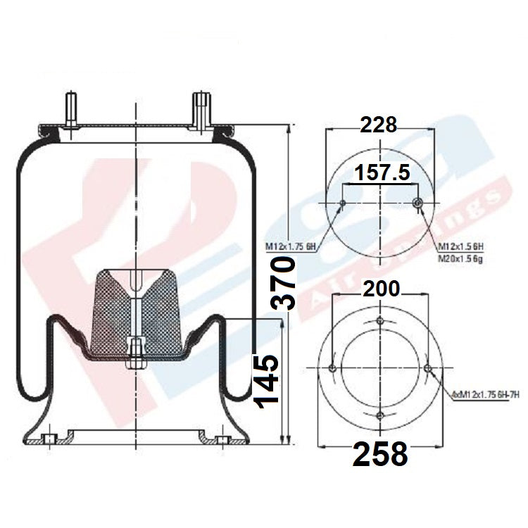 Luftfederbalg Sattelauflieger Achse ROR Meritor | 4156NP15, 4156NP06, 21216135, 21215761, mit Metallkolben, Standard