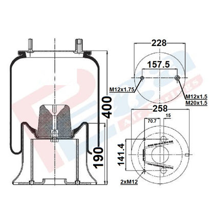 Luftfederbalg Sattelauflieger Fruehauf DAF F | 202302, MOO1782, MOO1472, W01M589089, mit Metallkolben, Standard