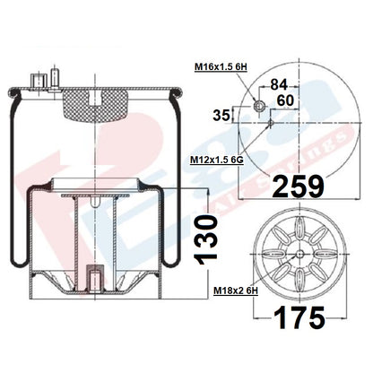 Luftfederbalg MAN L2000 | 4885N1P02, 81436006044, 34885K, 81436010160, mit Metallkolben, hinten, links, rechts