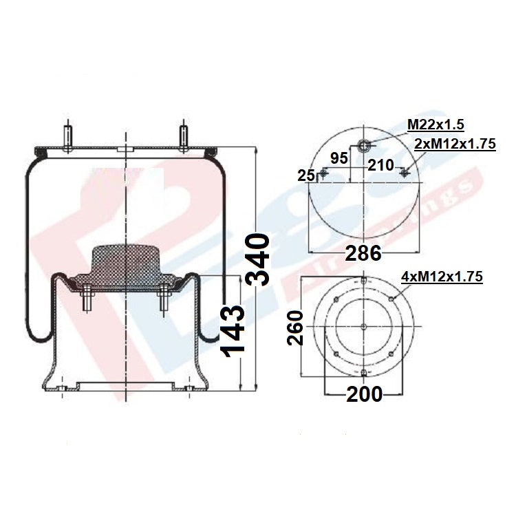 Luftfederbalg Sattelauflieger SAF Schmitz | 4786 N P21, 084.204-12A, 084.220-11A, 942 320 45 21, mit Metallkolben, Standard