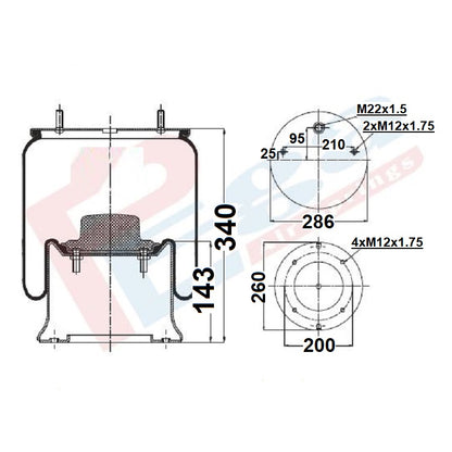 Luftfederbalg Sattelauflieger SAF Schmitz | 4786 N P21, 084.204-12A, 084.220-11A, 942 320 45 21, mit Metallkolben, Standard