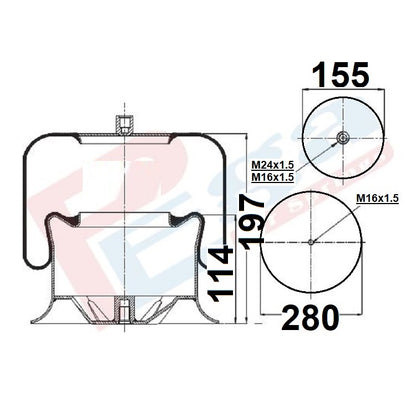Luftfederbalg Mercedes Actros 1 954 2/ 3 | 9423200217, 34759-01, 4759, 34757-02, mit Metallkolben, Standard