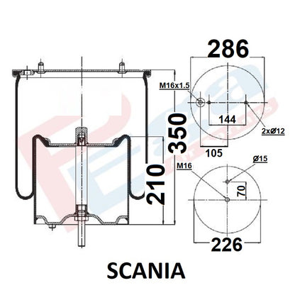 Luftfederbalg Scania 94 114 124 144 164 P G R T | 1510195, 1379392, 1422750, 1440294, 1731113, mit Metallkolben, links, rechts