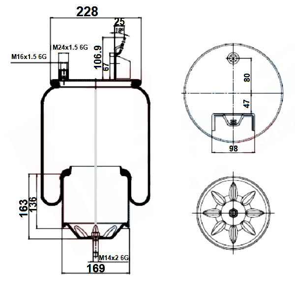 Luftfederbalg Volvo FH FM 7 9 12 16 FMX ROR Meritor | 20456152, 20374510, 20531985, 20582215 , mit Metallkolben, Standard