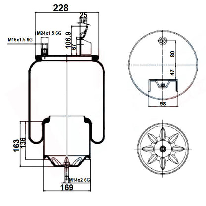 Luftfederbalg Volvo FH FM 7 9 12 16 FMX ROR Meritor | 20456152, 20374510, 20531985, 20582215 , mit Metallkolben, Standard