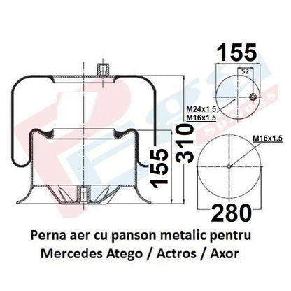 Luftfederbalg Mercedes Atego 1/ 2 Axor Actros MP 1 2 3 | 9423203221, 9423203121, 4757 N P29, mit Metallkolben, Standard