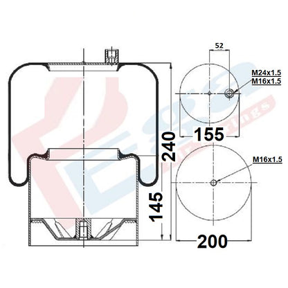 Luftfederbalg Mercedes Actros MP1 MP2 MP2 | 9423200621 9423205321, 4391NP01, 4391NP21, mit Metallkolben, hinten, links, rechts