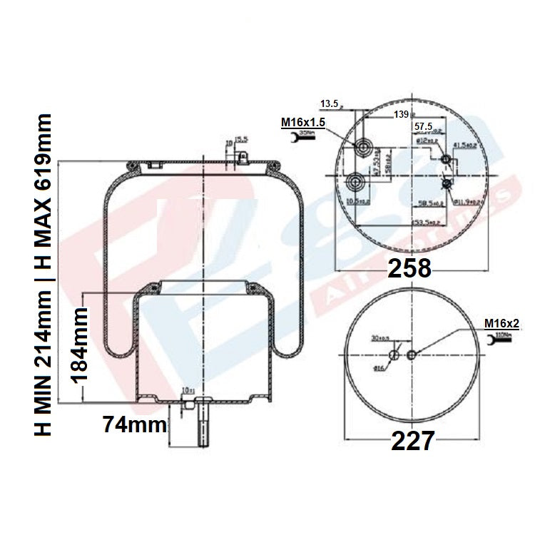 Luftfederbalg Scania L/ P/ G/ R/ S/ T | 1434933, 1.25857, 34933K, 38719, mit Metallkolben, Standard