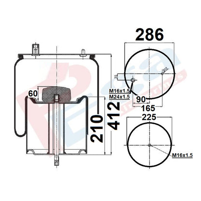 Luftfederbalg Volvo Renault Magnum Midlum Premium | 5010600328, 20726768, 4912NP13, mit Metallkolben, Standard