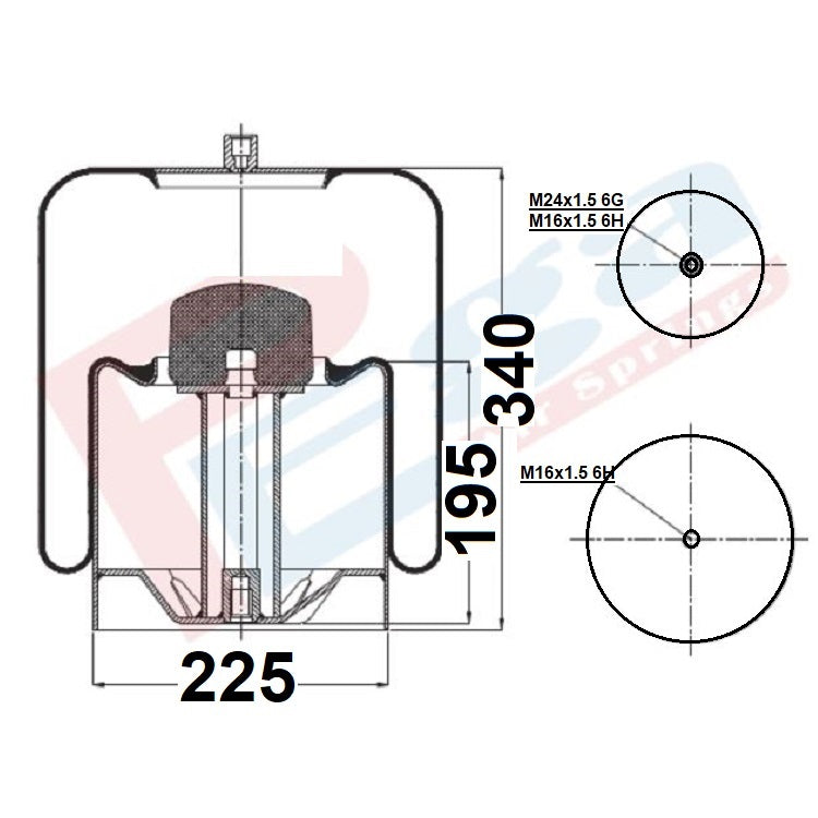 Luftfederbalg Mercedes Atego Actros Axor 1/ 2/ 3 930 950 | 4838NP02, 9423203621, 9463200221, mit Metallkolben, Standard