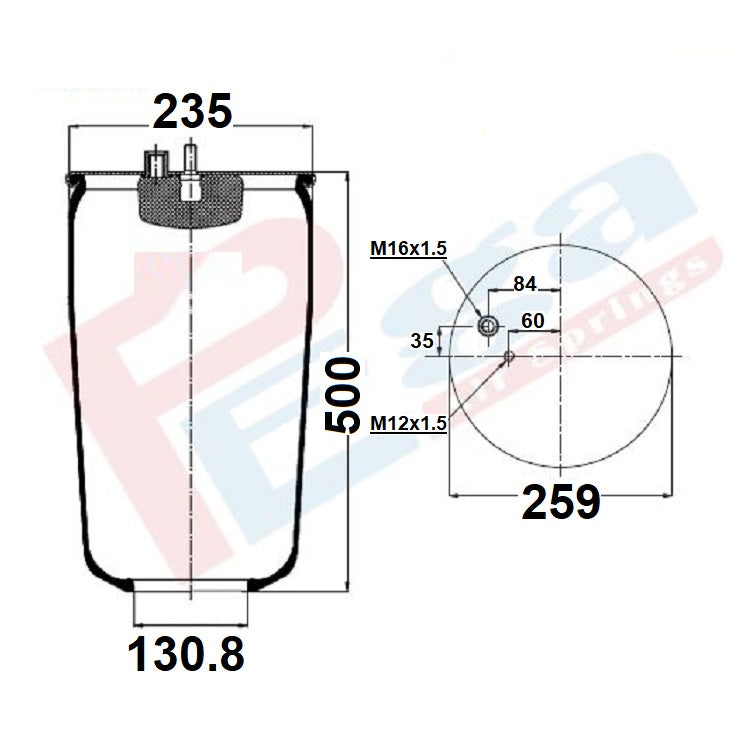 Luftfederbalg MAN TGA TGM TGS TGX ROR Meritor | 81.43601.0152, 81.43601.0174, 81.43601.6066, ohne Kolben, hinten, links, rechts