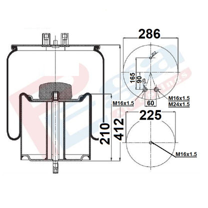 Luftfederbalg Renault Midlum Premium Kerax Magnum | 4912 N P07, 5.010.294.307.C, 5.010.294.307.B, 34912 K, hinten, links, rechts