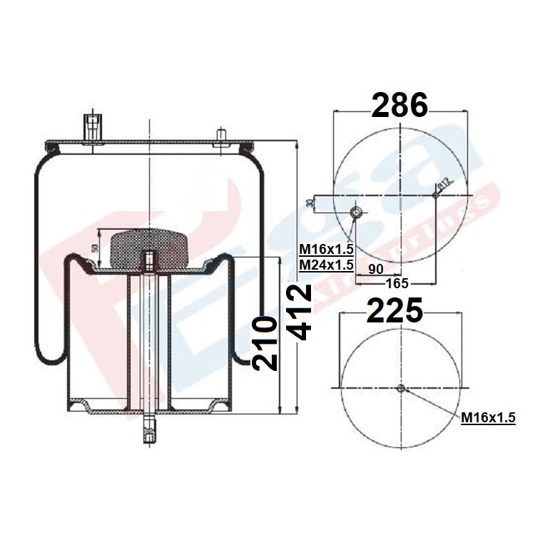 Luftfederbalg Volvo FL 6/ 7/ 10/ 12 Renault Midlum Premium Kerax Magnum E-Tech | 50 10 557 355, 34912-10 K, mit Metallkolben, Standard