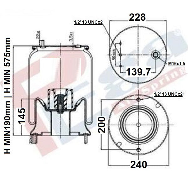 Luftfederbalg Sattelzugmaschine DAF Sattelauflieger Hendrickson | 1D23G-1, 1401395-A, H505431, HS505431-03, mit Metallkolben, Standard