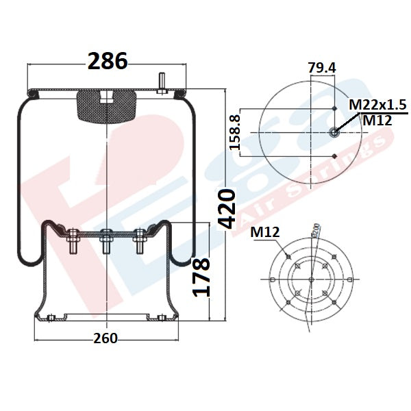 Luftfederbalg Sattelauflieger Fruehauf ROR Meritor | 813 MB, 813MB, CT813MB, mit Metallkolben, Standard