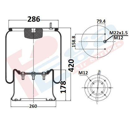 Luftfederbalg Sattelauflieger Fruehauf ROR Meritor | 813 MB, 813MB, CT813MB, mit Metallkolben, Standard