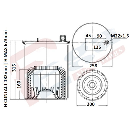 Luftfederbalg Mercedes Actros MP4 Antos Arocs | 9603200057, mit Kunststoffkolben, hinten, links, rechts