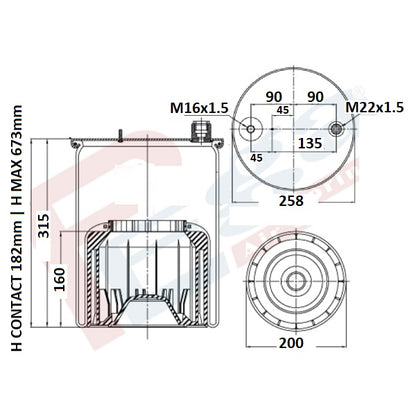 Luftfederbalg Mercedes Actros MP4 Antos Arocs | 9603200157, mit Kunststoffkolben, vorne, links, rechts