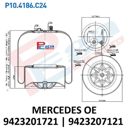 Luftfederbalg Mercedes Actros Axor Arocs | 9423201721, 9423207121, 4186NP24, mit Metallkolben, hinten, links, rechts