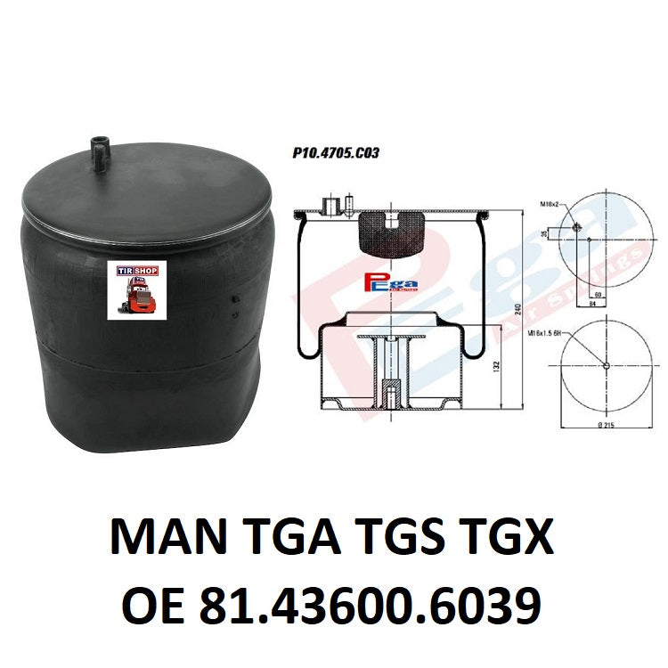 Luftfederbalg MAN TGA TGS TGX | 4705 N1 P03 P01, 81.43600.6039, mit Metallkolben, Standard